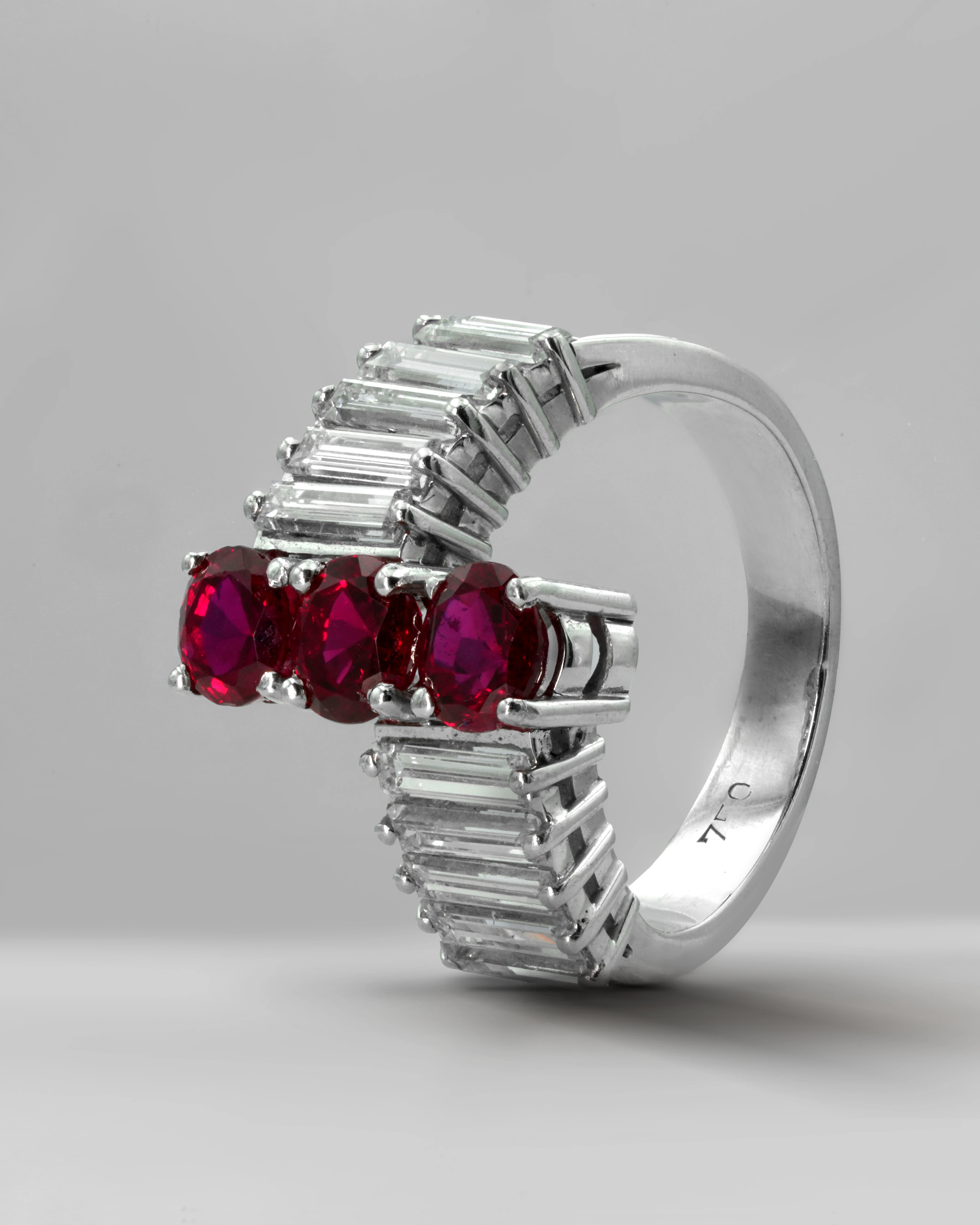 Vintage Burmese ruby and diamond ring, set in platinum