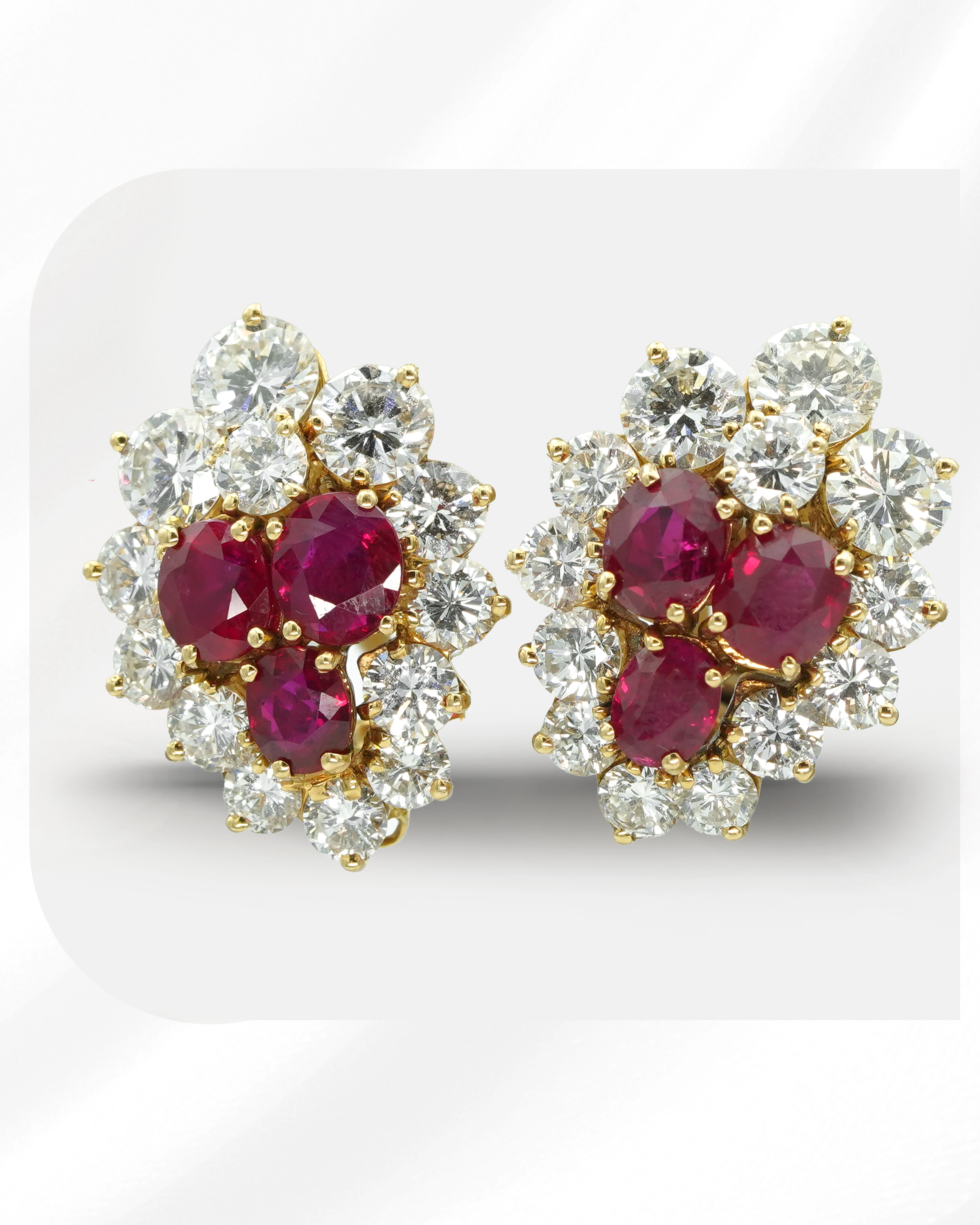 Ruby and diamond earrings, set in 18k yellow gold