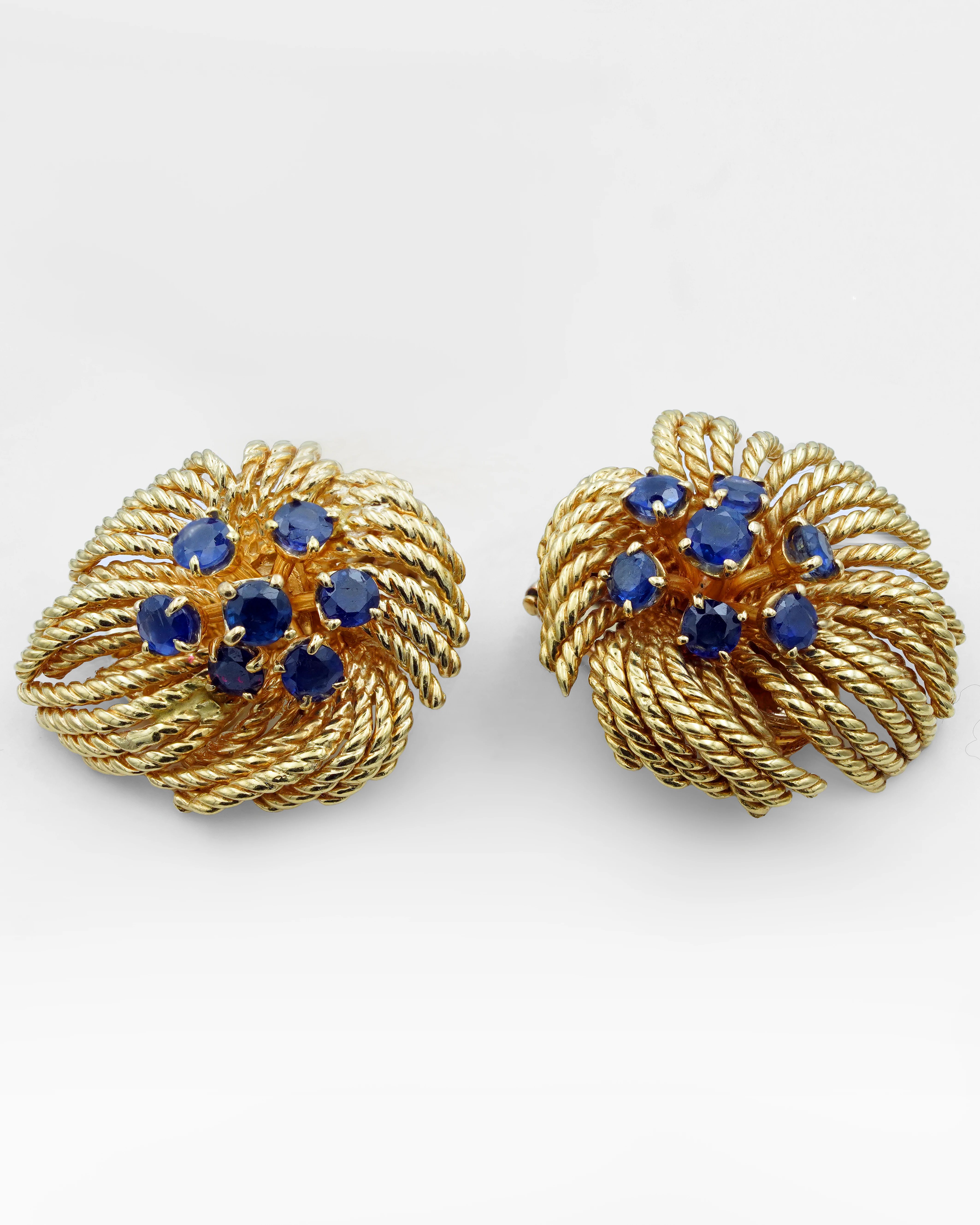 Vintage Sapphire & Diamond ear clips, set in 18k yellow gold by VCA